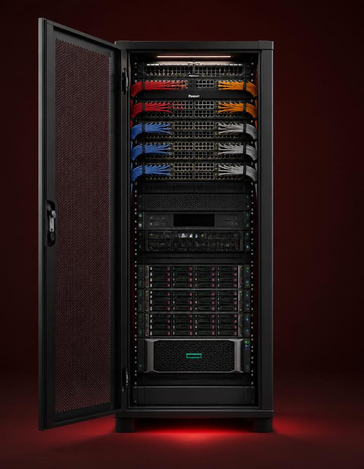 Network cabinet with rack mounting
