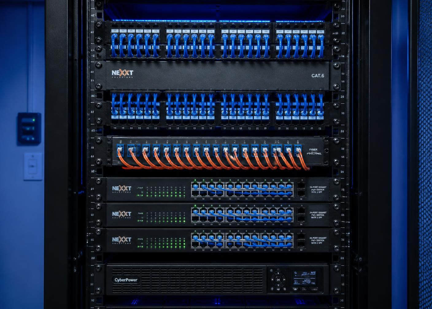 Patched cabinet with certified structured cabling